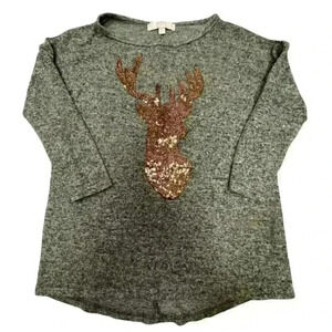 Moa Moa Girls Sequin Reindeer Relaxed Fit Sweater – Size Large